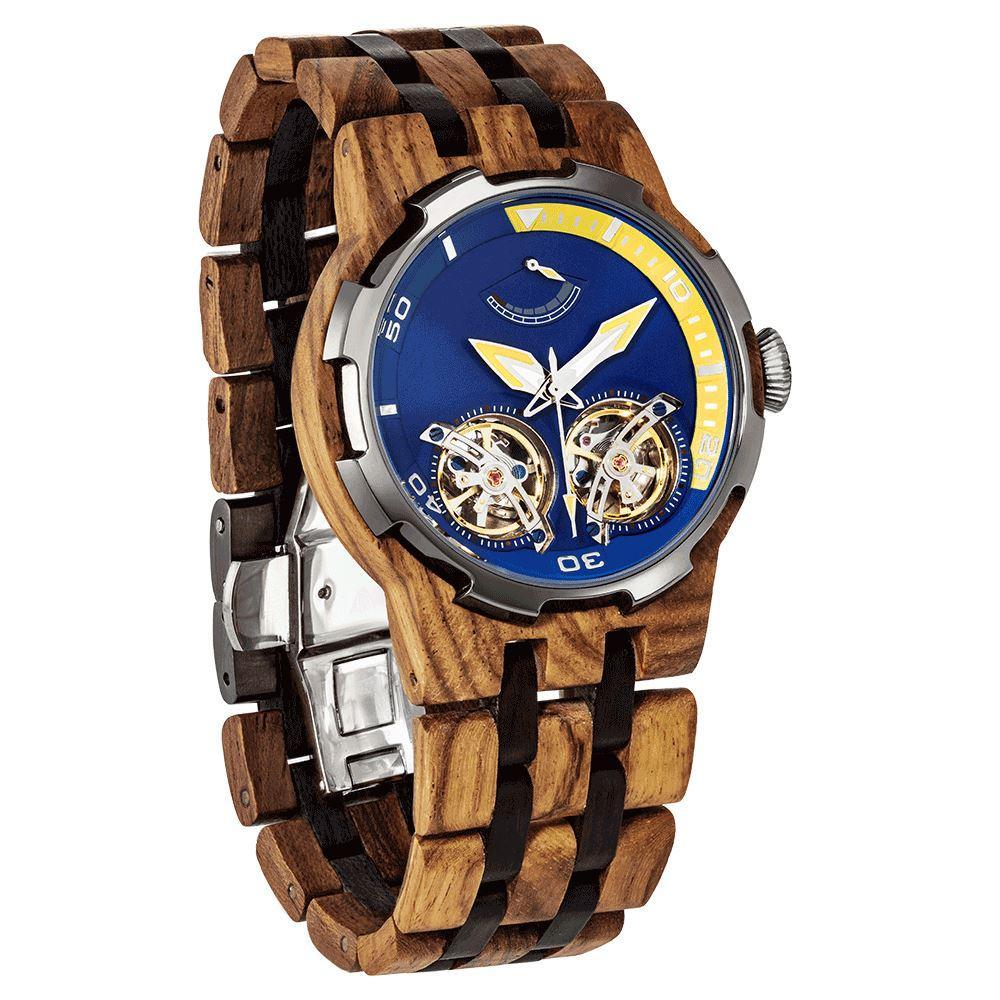 Wilds - Men's Dual Wheel Automatic Ambila Wood Watch.