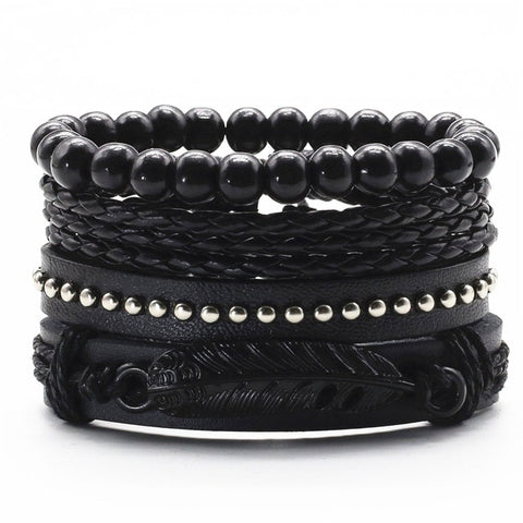 BLACK DIAMOND Multilayer Vintage Leather Wrap Bracelet