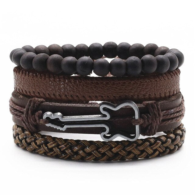 GUITAR MAN Multilayer Vintage Leather Wrap Bracelet