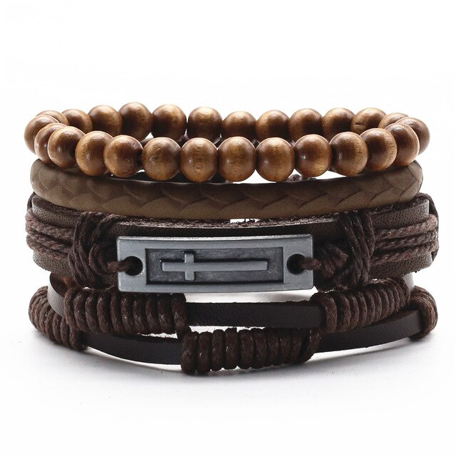 HOLY CROSS Multilayer Vintage Leather Wrap Bracelet