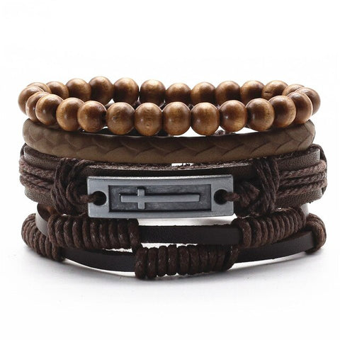HOLY CROSS Multilayer Vintage Leather Wrap Bracelet