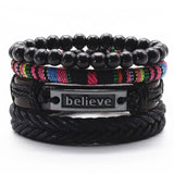 BELIEVE Multilayer Vintage Leather Wrap Bracelet