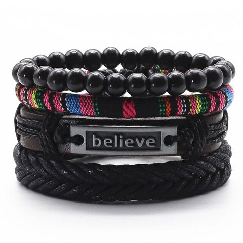 BELIEVE Multilayer Vintage Leather Wrap Bracelet