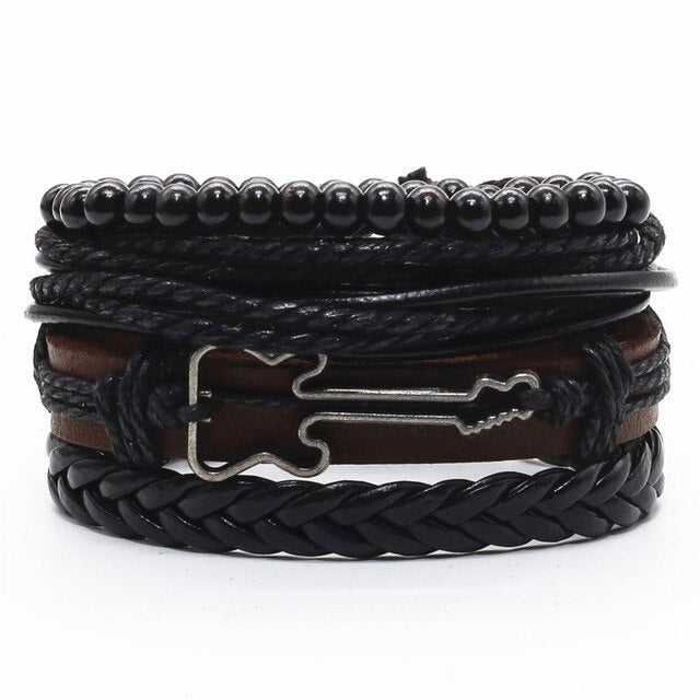 FEAR OF THE DARK Multilayer Vintage Leather Wrap Bracelet