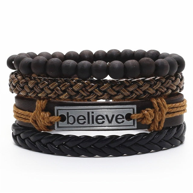 BELIEVE IN ME Multilayer Vintage Leather Wrap Bracelet