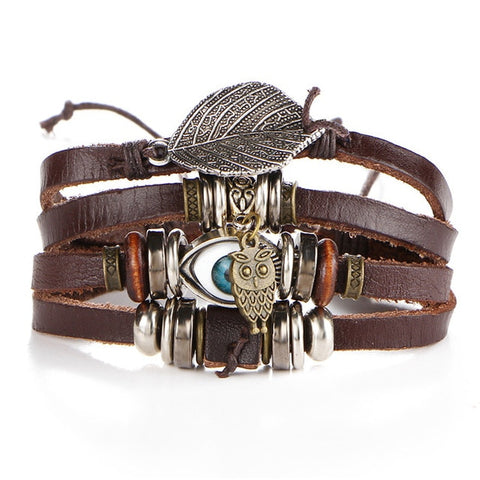 WATCHOUT Multilayer Vintage Leather Wrap Bracelet