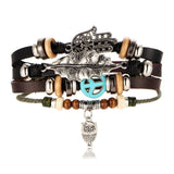 NIGHT OWL Multilayer Vintage Leather Wrap Bracelet