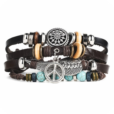 PEACE Multilayer Vintage Leather Bracelet