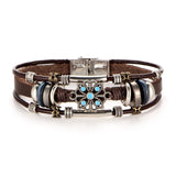 BLUE FLOWER Vintage Leather Bracelet