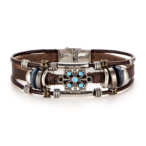 BLUE FLOWER Vintage Leather Bracelet