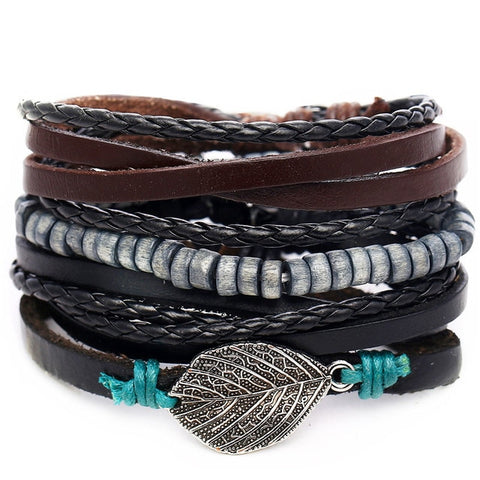 SWEET LEAF Multilayer Vintage Leather Wrap Bracelet