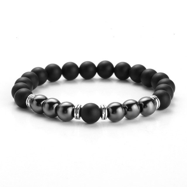 TWO-STONE BRACELET WITH MATT BLACK AGATE AND HEMATITE
