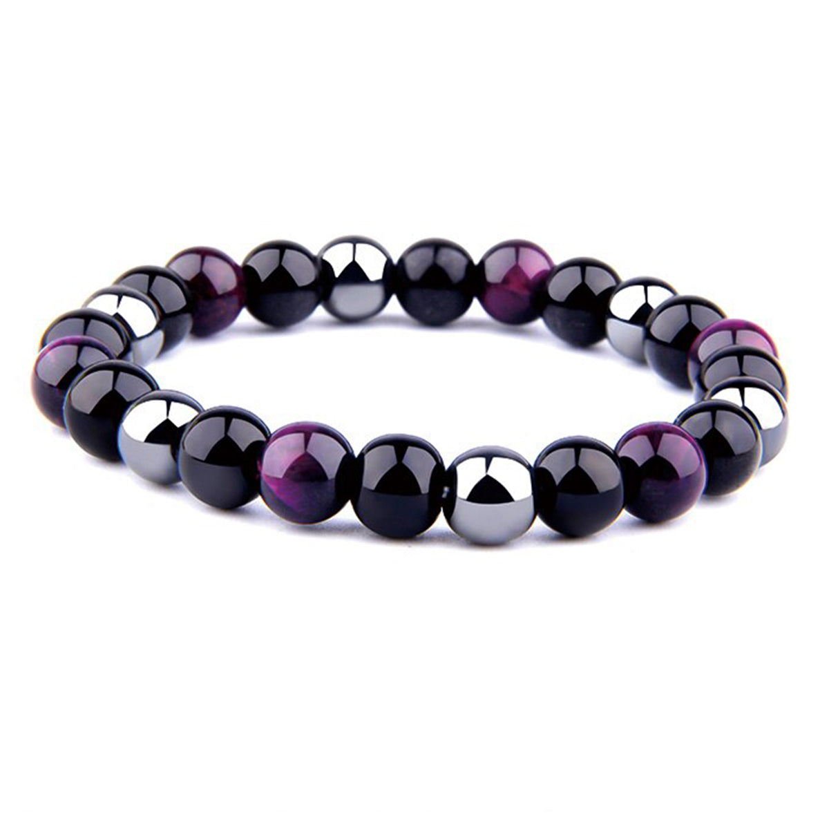 THREE-STONE BRACELET WITH BYZANTIUM TIGER EYE, HEMATITE AND BLACK ONYX