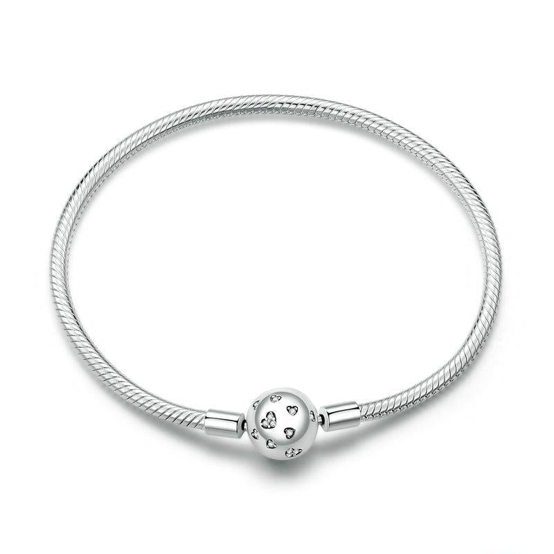 SIMPLE HEART Sterling Silver Snake-Chain Charm Bracelet