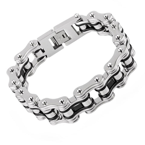 Silver/Black Motorcycle Chain Bracelet