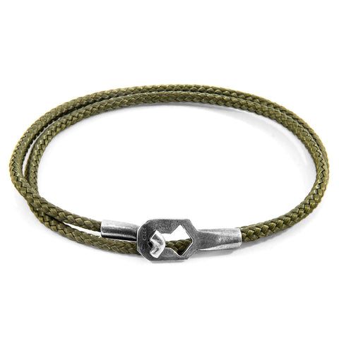 Khaki Green Tenby Silver and Rope Bracelet