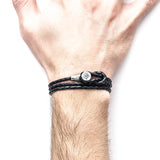 Coal Black Dundee Silver and Braided Leather Bracelet