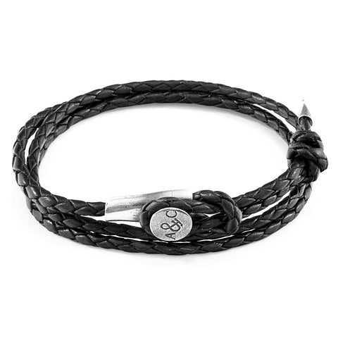 Coal Black Dundee Silver and Braided Leather Bracelet