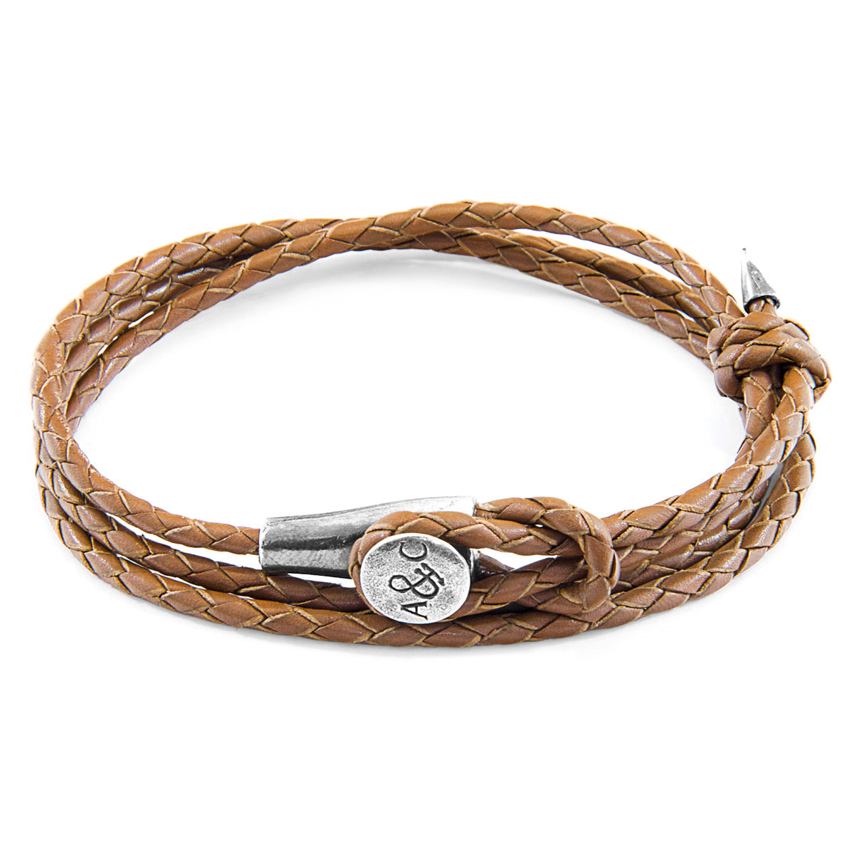 Light Brown Dundee Silver and Braided Leather Bracelet