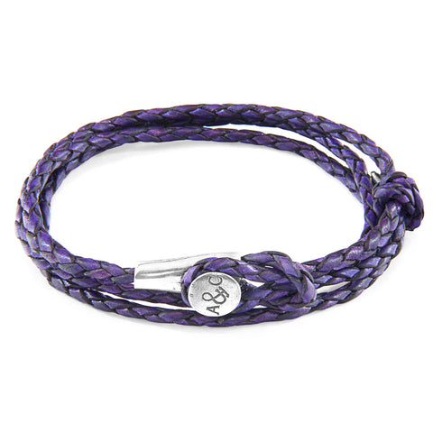 Grape Purple Dundee Silver and Braided Leather Bracelet