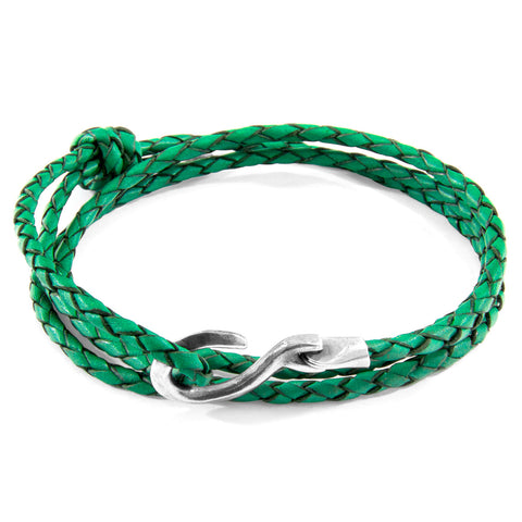 Fern Green Heysham Silver and Braided Leather Bracelet