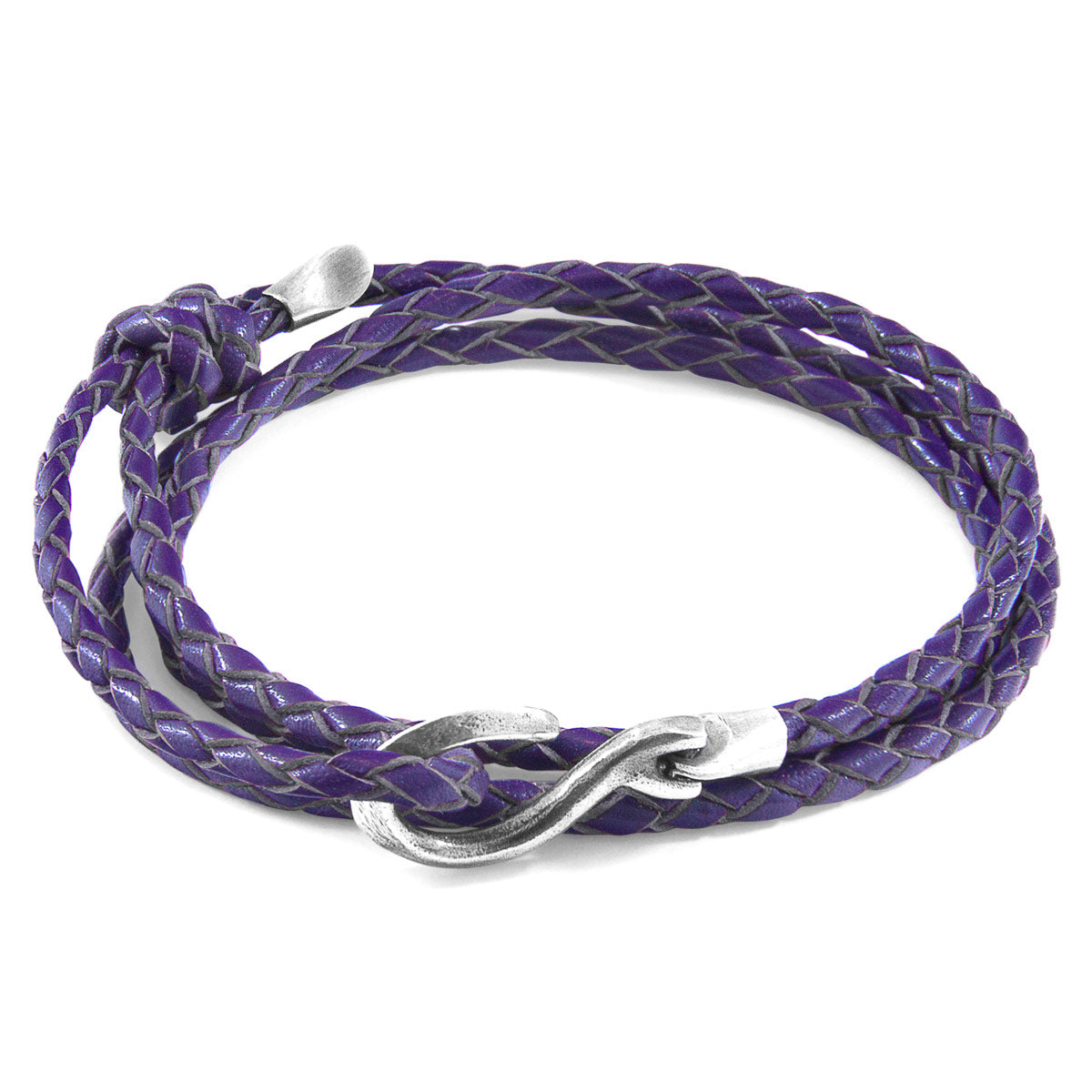 Grape Purple Heysham Silver and Braided Leather Bracelet