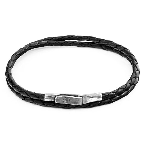 Coal Black Liverpool Silver and Braided Leather Bracelet