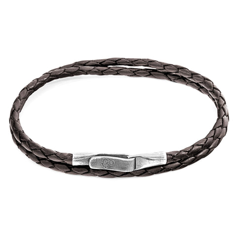 Dark Brown Liverpool Silver and Braided Leather Bracelet