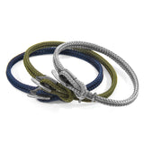 Khaki Green Padstow Silver and Rope Bracelet