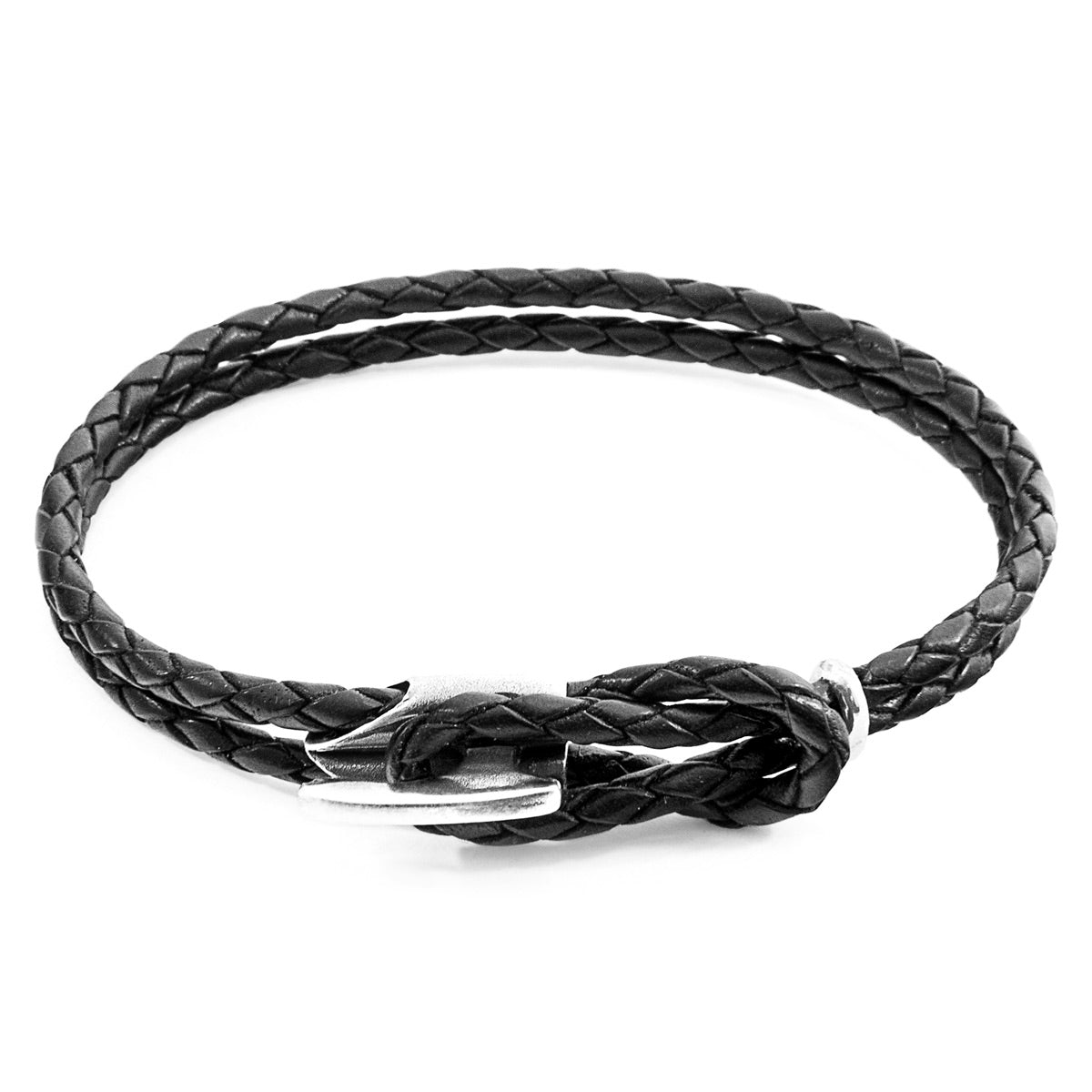 Coal Black Padstow Silver and Braided Leather Bracelet