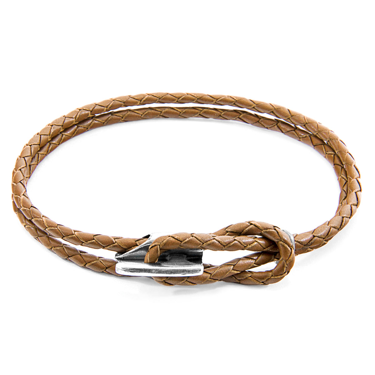 Light Brown Padstow Silver and Braided Leather Bracelet