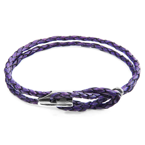 Grape Purple Padstow Silver and Braided Leather Bracelet