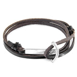 Dark Brown Clipper Silver and Flat Leather Bracelet