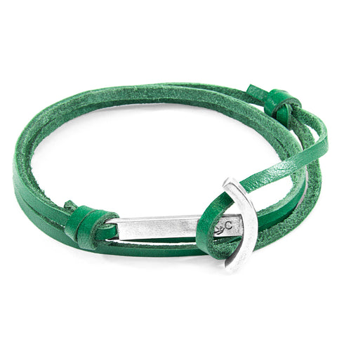Fern Green Clipper Silver and Flat Leather Bracelet