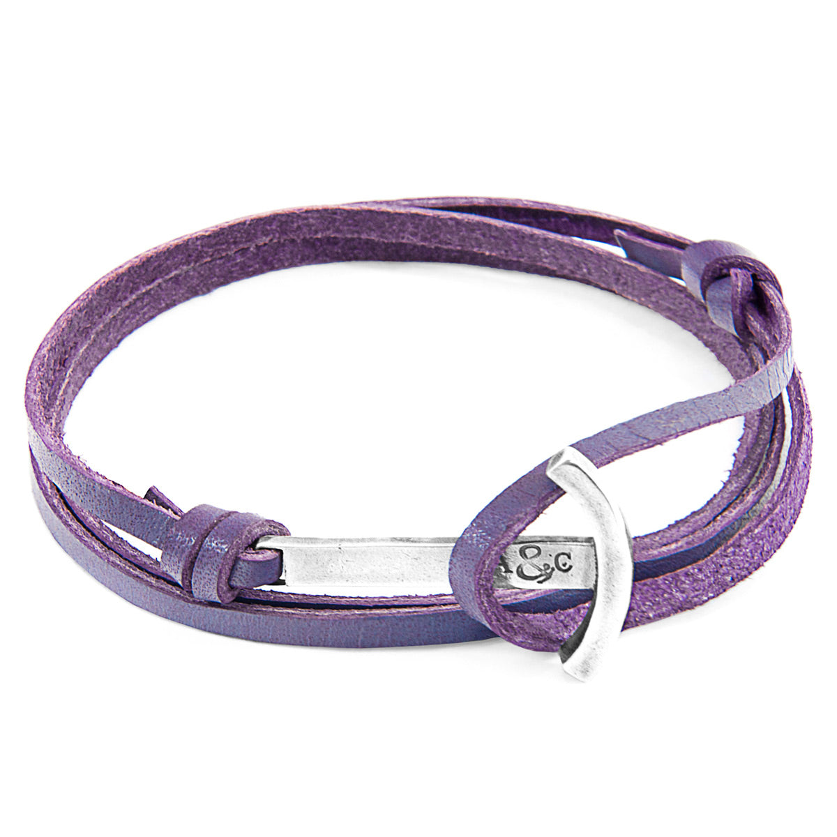 Grape Purple Clipper Silver and Flat Leather Bracelet