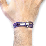 Grape Purple Clipper Silver and Flat Leather Bracelet