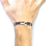 Dark Brown Flyak Anchor Silver and Flat Leather Bracelet