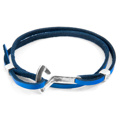 Royal Blue Flyak Anchor Silver and Flat Leather Bracelet