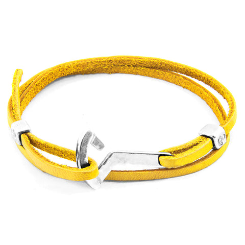 Mustard Yellow Flyak Anchor Silver and Flat Leather Bracelet