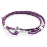 Grape Purple Flyak Anchor Silver and Flat Leather Bracelet