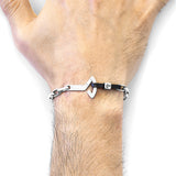 Dark Brown Frigate Anchor Silver and Flat Leather Bracelet