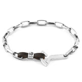 Dark Brown Frigate Anchor Silver and Flat Leather Bracelet