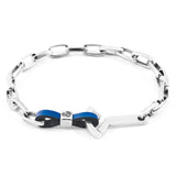Royal Blue Frigate Anchor Silver and Flat Leather Bracelet