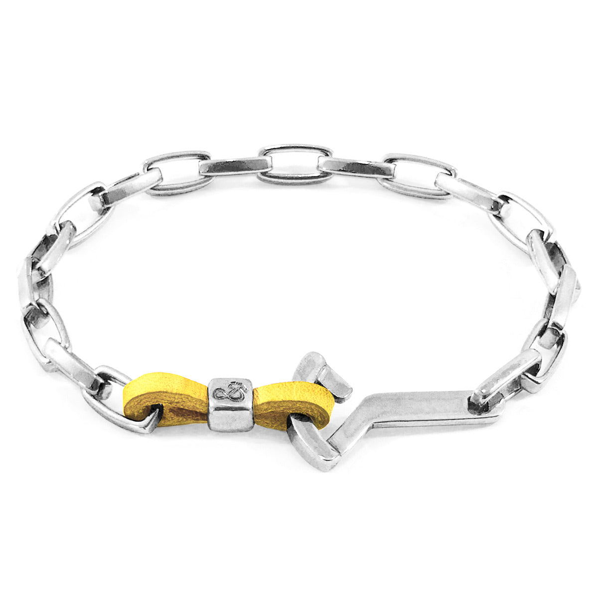 Mustard Yellow Frigate Anchor Silver and Flat Leather Bracelet