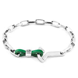 Fern Green Frigate Anchor Silver and Flat Leather Bracelet