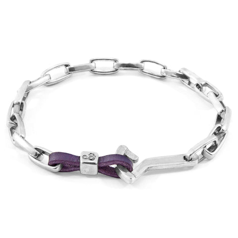 Grape Purple Frigate Anchor Silver and Flat Leather Bracelet