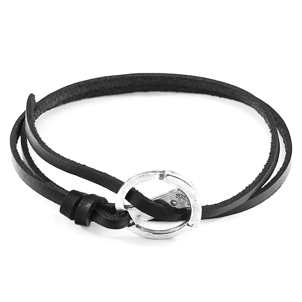 Coal Black Ketch Silver and Flat Leather Bracelet