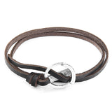 Dark Brown Ketch Silver and Flat Leather Bracelet