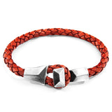Amber Red Alderney Silver and Braided Leather Bracelet