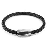 Midnight Black Hayling Silver and Braided Leather Bracelet